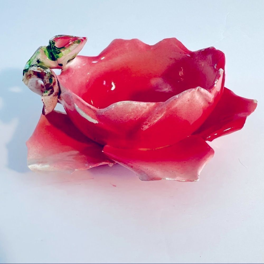 VINTAGE RARE NAPOLI PORCELAIN ROSE SHAPED TEACUP MADE IN ITALY HAND MADE MCM